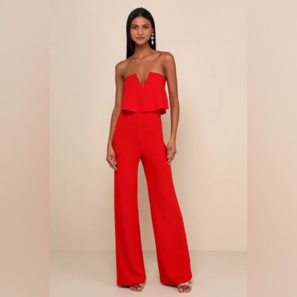 LULUS Elegant Red Strapless Jumpsuit